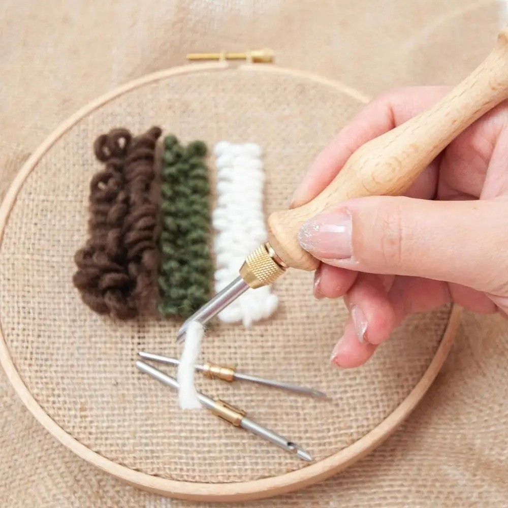 Punch Needle Kit - Set Jarum Punch 2.5mm/3.5mm/5mm Gagang Kayu