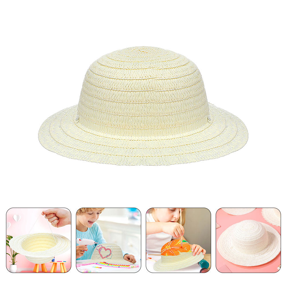 8Pcs Topi Jerami Anak DIY Puti - Art Craft Activities ulasan dan harga
