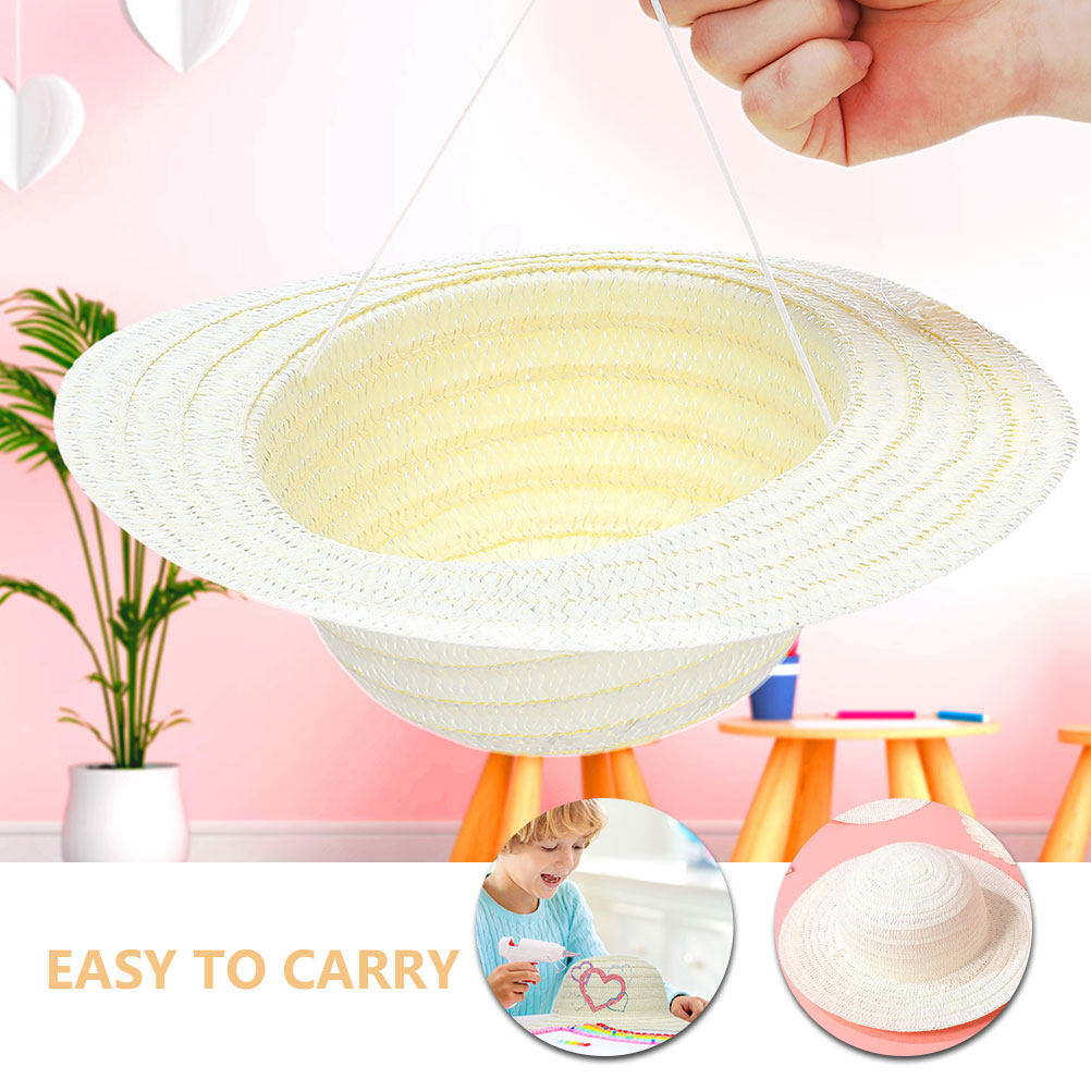 8Pcs Topi Jerami Anak DIY Puti - Art Craft Activities ulasan dan harga